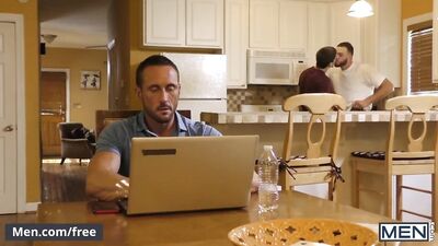 Watch three sexy gay men sip coffee while exploring their sexual desires in the bedroom.