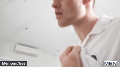 Golden Boy Finn Harding Finds His Way to the Kitchen, Where He Discovers Alex Playfully Bending Over in Front of the Stove, while Checking on the Dinner in the Oven.