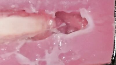 Glorious cum spurts from the mans rigid dick as he pumps into the hand jobber.