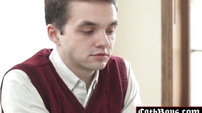 Baptized into Bliss! Tempting altar server Marcus Rivera gets his cherry popped in a heavenly confession with unconventional priest Father Maximilian Sage!