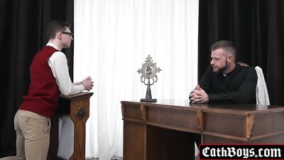 Breaking the sacred vow of celibacy, Father Brian Bonds tempts naive altar boy Ethan Tate with his forbidden desires! Watch as this depraved priest pushes boundaries and defiles the holy confessional booth for a lustful thrill!