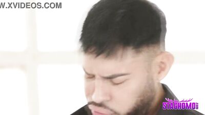 Gay porn starlet Twink Bastian Karim gets double-teamed with a ferocious fucking from mafioso duo, Lobo Carrerira and Viktor Rom!"