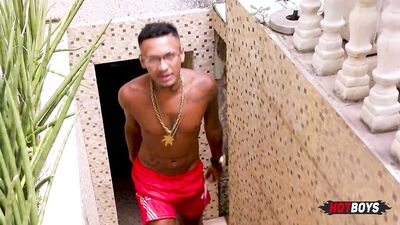 Rewritten as: "A tatted stud plunges his cock into a tight hole!"