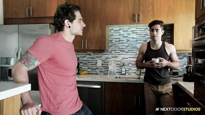 Straight College Muscle Hunk Goes Down on His Best Friend’s Little Brother in a Hot and Steamy Three-Way Threesome