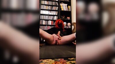 Gender-bending glam boy pleasures himself with a strap-on while rocking lacy pantyhose