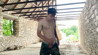 Gay Teenager Takes Risky Adventure With His Huge Cock In Abandoned Building