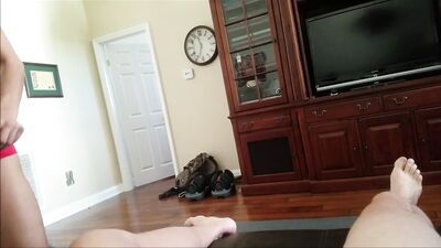 Verbal Daddy dominates petite Asian lover in a variety of skimpy undies