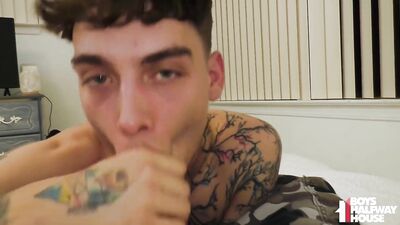 Father and Son Bond Over Mutual Masturbation, Ending in Creamy Cumshot