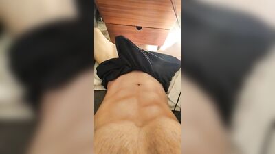 Big cum in Shorts, moaning and bulge hard
