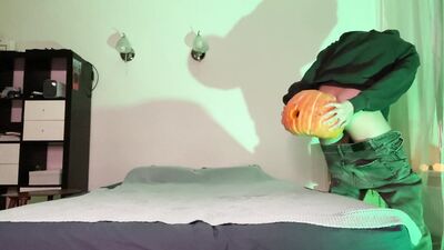 Harry fucked a Halloween pumpkin with a big dick while Jen was peeking, then Jon framed his ass