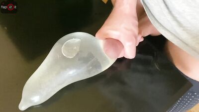 Horny Guy Moaning while Fucking his Own Hand and Cum alot inside Condom filled with Water - 4K