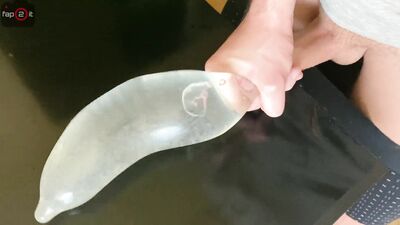 Horny Guy Moaning while Fucking his Own Hand and Cum alot inside Condom filled with Water - 4K