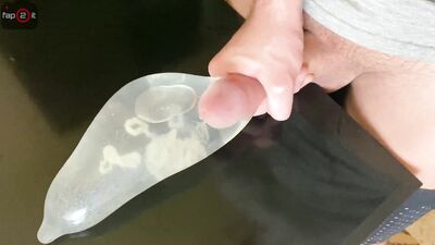 Horny Guy Moaning while Fucking his Own Hand and Cum alot inside Condom filled with Water - 4K