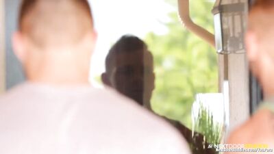 Two Hot Guys and a Girl - A Trio of Poolside Massages Ends in a Wild Threesome Fuck