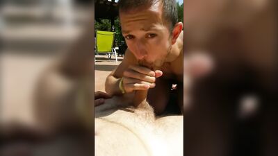 Barebacking in the Pool with a Mature Dad and His Young Playmate