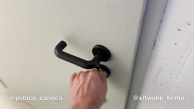 Two buff guys fuck a twink in the basement.