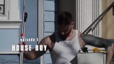 Tattooed hunk gets his ass blasted by a huge dick.