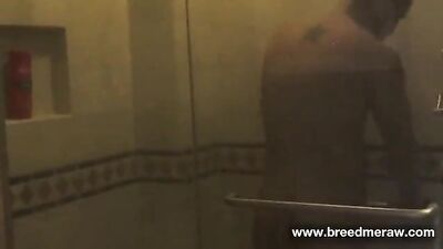 Two well-known barebacking gay porn stars engage in unprotected anal sex without a condom.