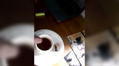 The wood my semen in the coffee.