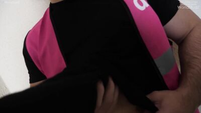 'Maybe u can give me some money?' straight worker is masturbating on a staircase for some cash