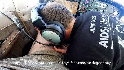 Pilot Daddy gets Blowjob from co-pilot boy in airplane