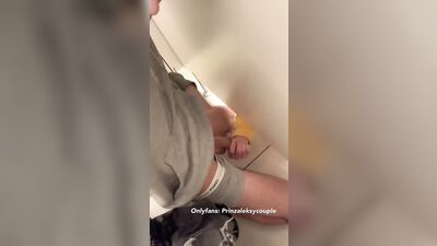 Teen boy jerk off Random guy in the public toilet understall and make him cum