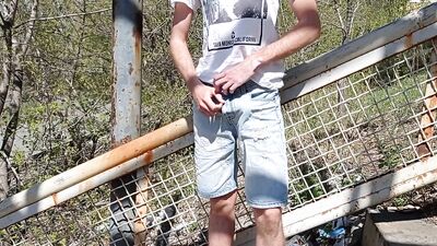 The guy jerks off and cums in the stadium in extreme