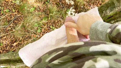 18 years old naughty boy jerks off on a tree