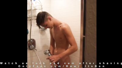 Two barley 18 jocks shave in the shower before fucking for the first time!