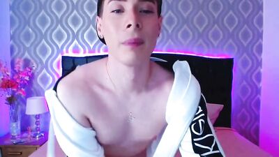 Sweet gay in calvin klein hoodie having some fun