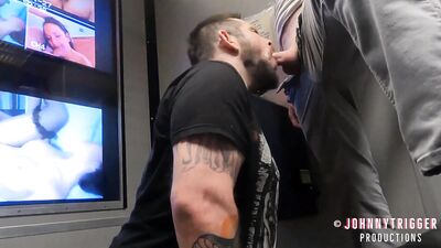 Sucking my buddy off at adult arcade