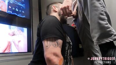 Sucking my buddy off at adult arcade