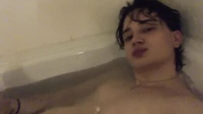 young russian gay fingering his fat dick in the bathroom