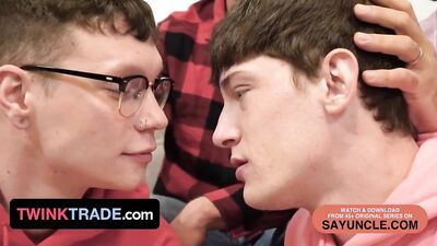 Twink Trade - Nerdy Twink And His Straight Friend Get Fucked By Ther Step Dads For Valentine's Day