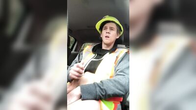Twink Construction Worker Jerks Off And Eats Cum