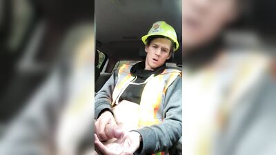 Twink Construction Worker Jerks Off And Eats Cum