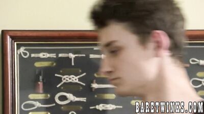 Restrained twink slave in jockstrap barebacked and spanked