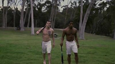 Interracial Muscle Fetish Anal Sex with a Big Dick - Couple of the Day Play Baseball, then Bareback in their Room!