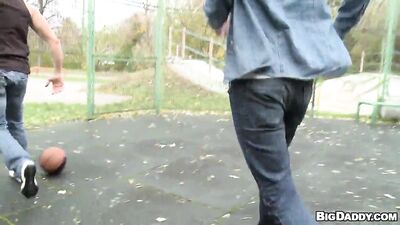 Taking it to the hoop with a basketball player