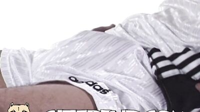 Footballers Muscle Bound Body Exhibits His Huge Dong Through His Nylon Football Jersey!
